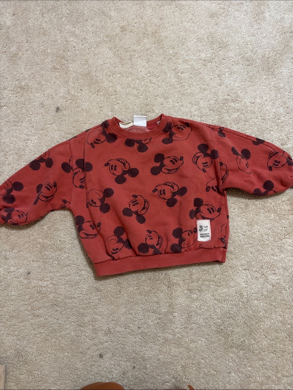 Zara Rust Red Mickey Pattern Sweatshirt